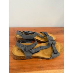 Plakton Sandals Women's Size 36‎ Blue Gray Adjustable Strap Cork Footbed Comfort